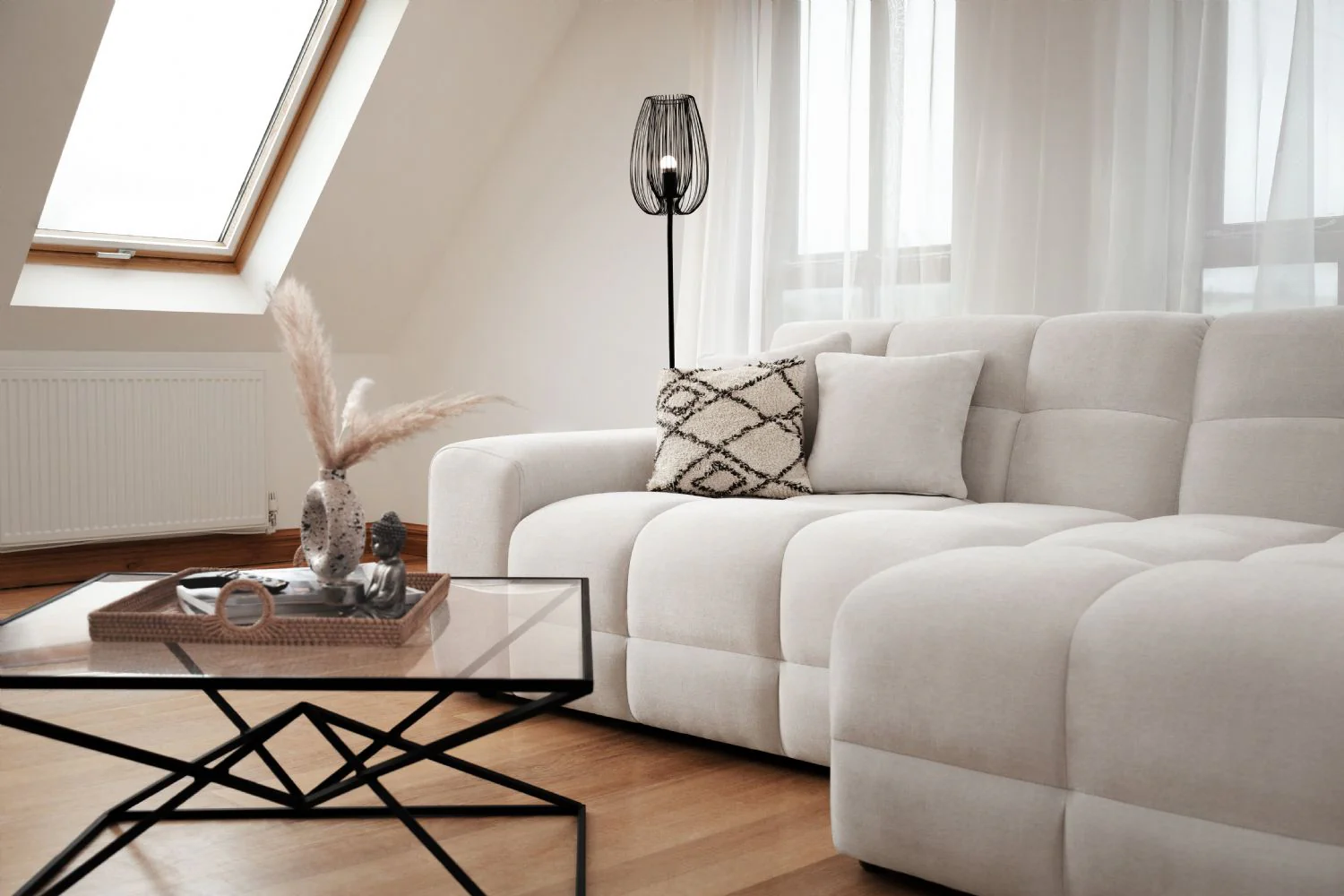 Natural Beige Fabric Right Hand Facing Corner Sofa - Image 4