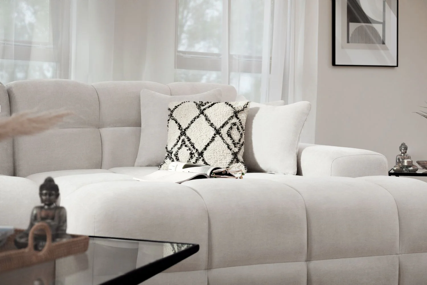 Natural Beige Fabric Right Hand Facing Corner Sofa - Image 5