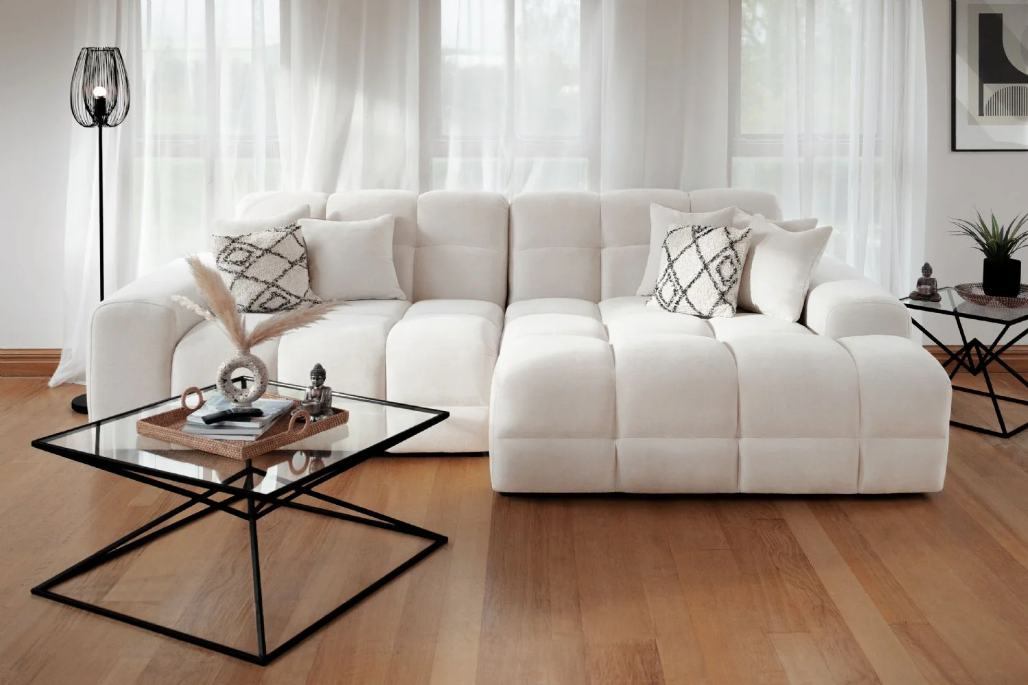 Natural Beige Fabric Right Hand Facing Corner Sofa - Image 8