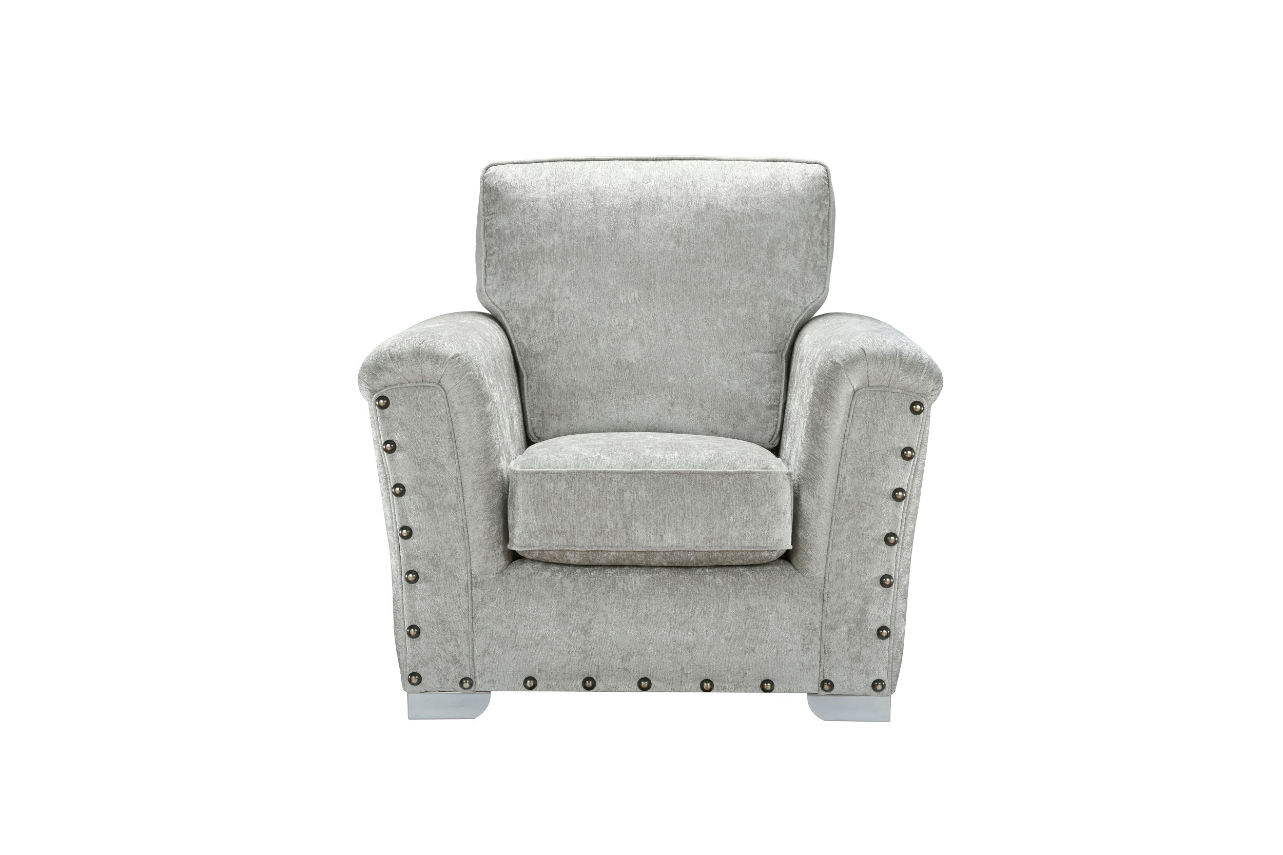 Nebraska Bespoke Grey Fabric Studded With Chrome Feet Sofa For Elderly - Image 6