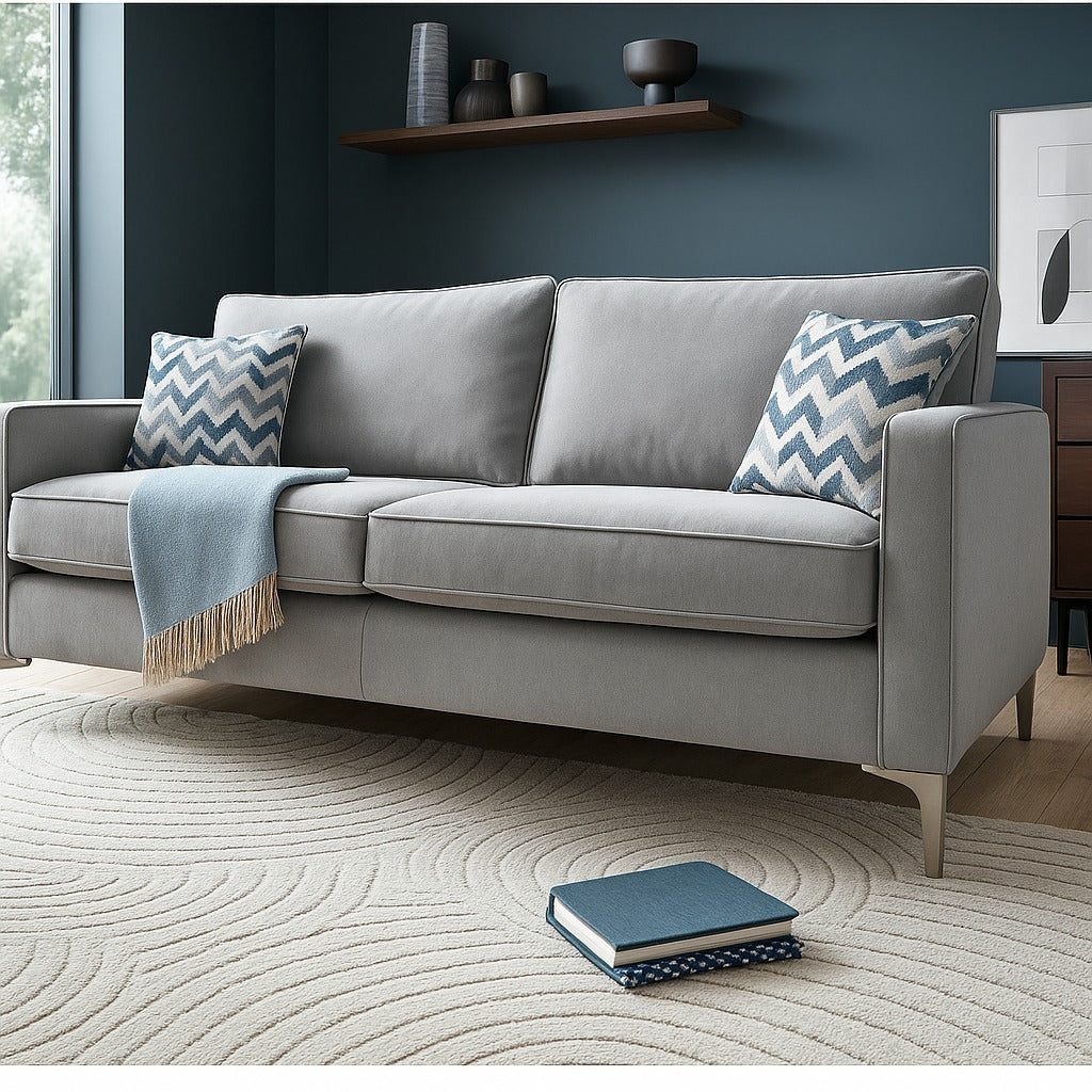 Parma Handmade Plush Monaco Grey Real Fabric Sofa With Steel Legs - Image 17