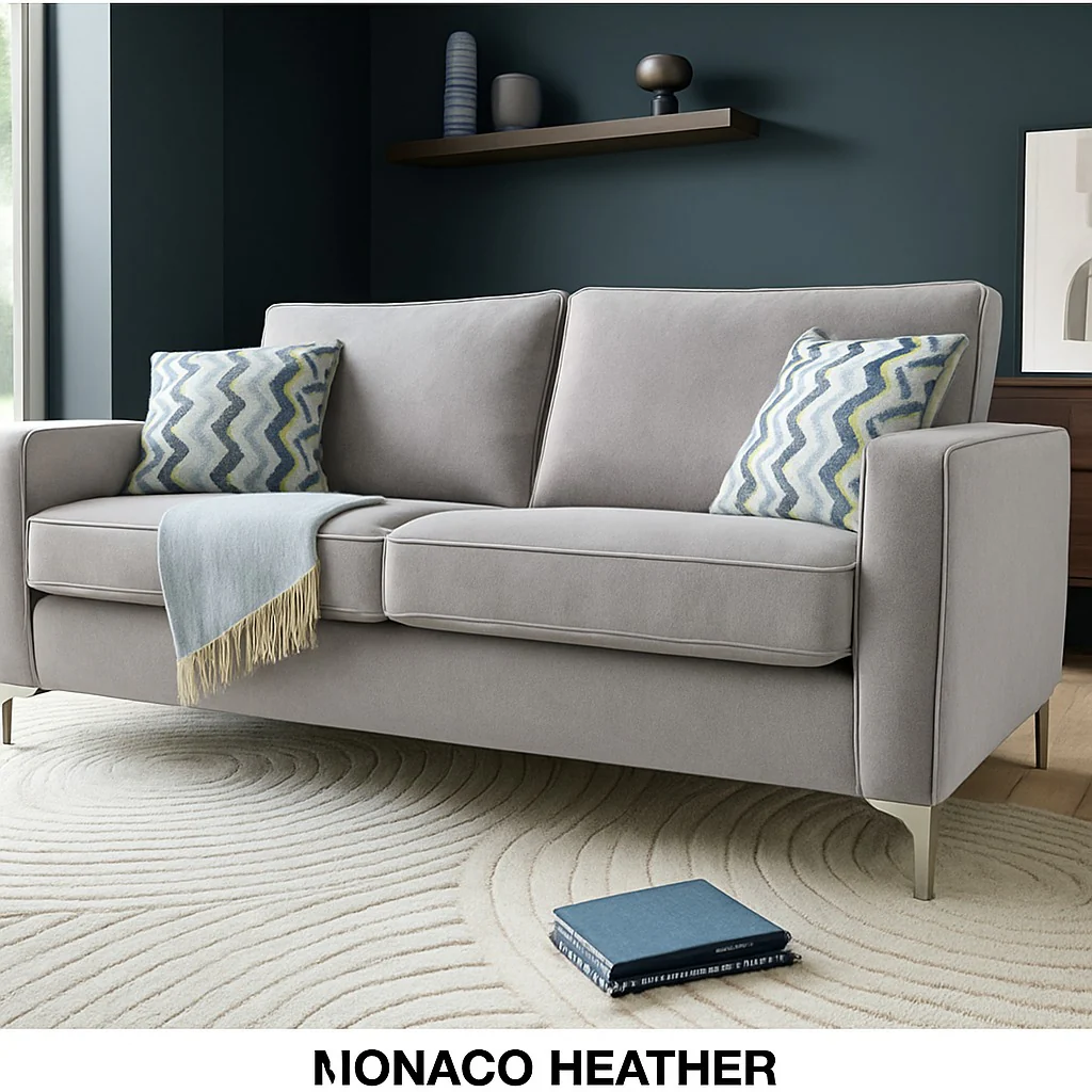 Parma Handmade Plush Monaco Grey Real Fabric Sofa With Steel Legs - Image 18