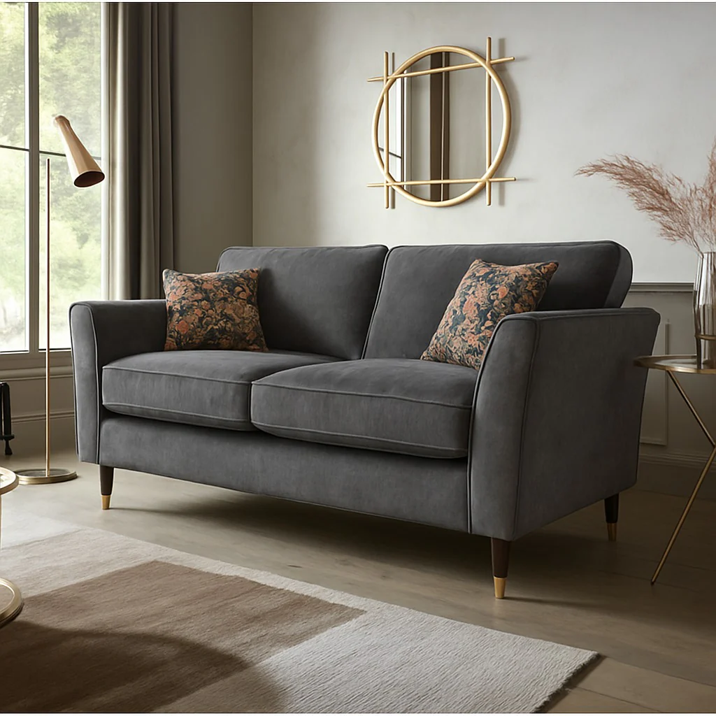 Rome 4 Seater Sofa In Dove Olive Green Fabric With Round Wooden Legs