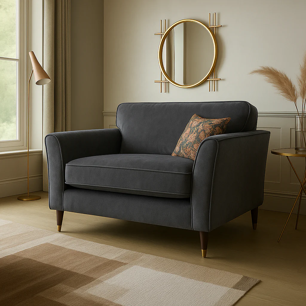 Rome Armchair In Dove Olive Green Fabric With Round Wooden Legs - Image 10