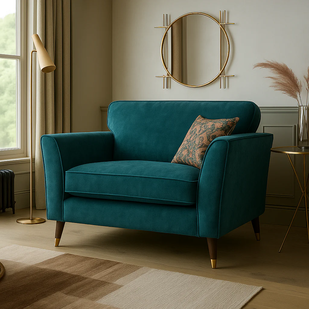 Rome Armchair In Dove Olive Green Fabric With Round Wooden Legs - Image 11