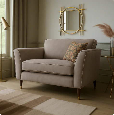 Rome Armchair In Dove Olive Green Fabric With Round Wooden Legs - Image 12