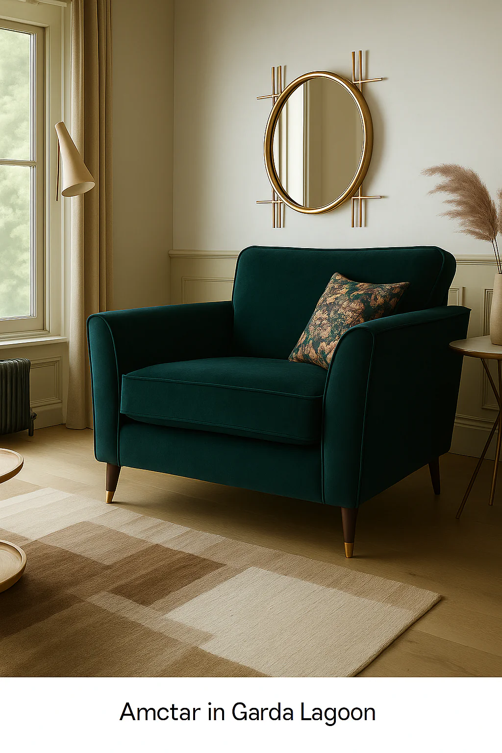 Rome Armchair In Dove Olive Green Fabric With Round Wooden Legs - Image 13