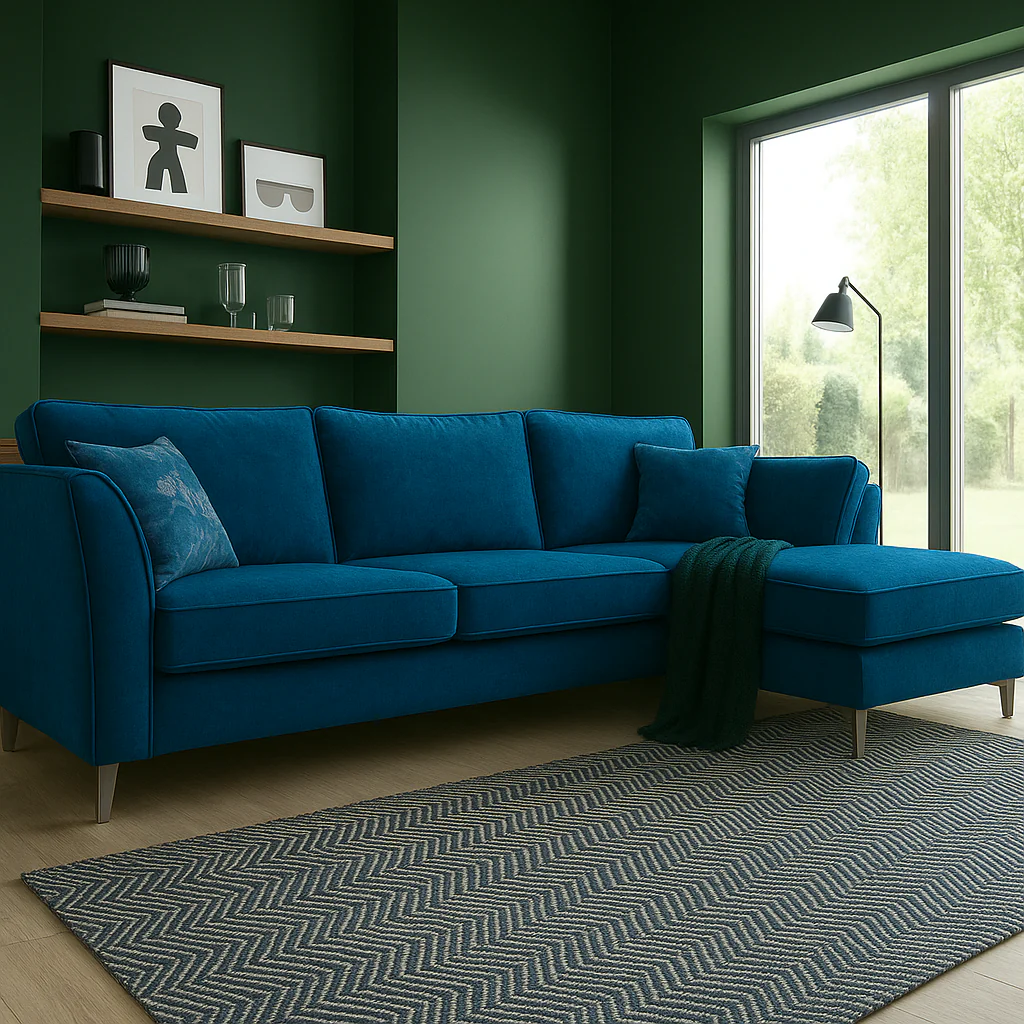 Rome Chaise L Shape Corner Sofa For Elderly In Aston Mustard Yellow Fabric With Metal Angled Feet - Image 20