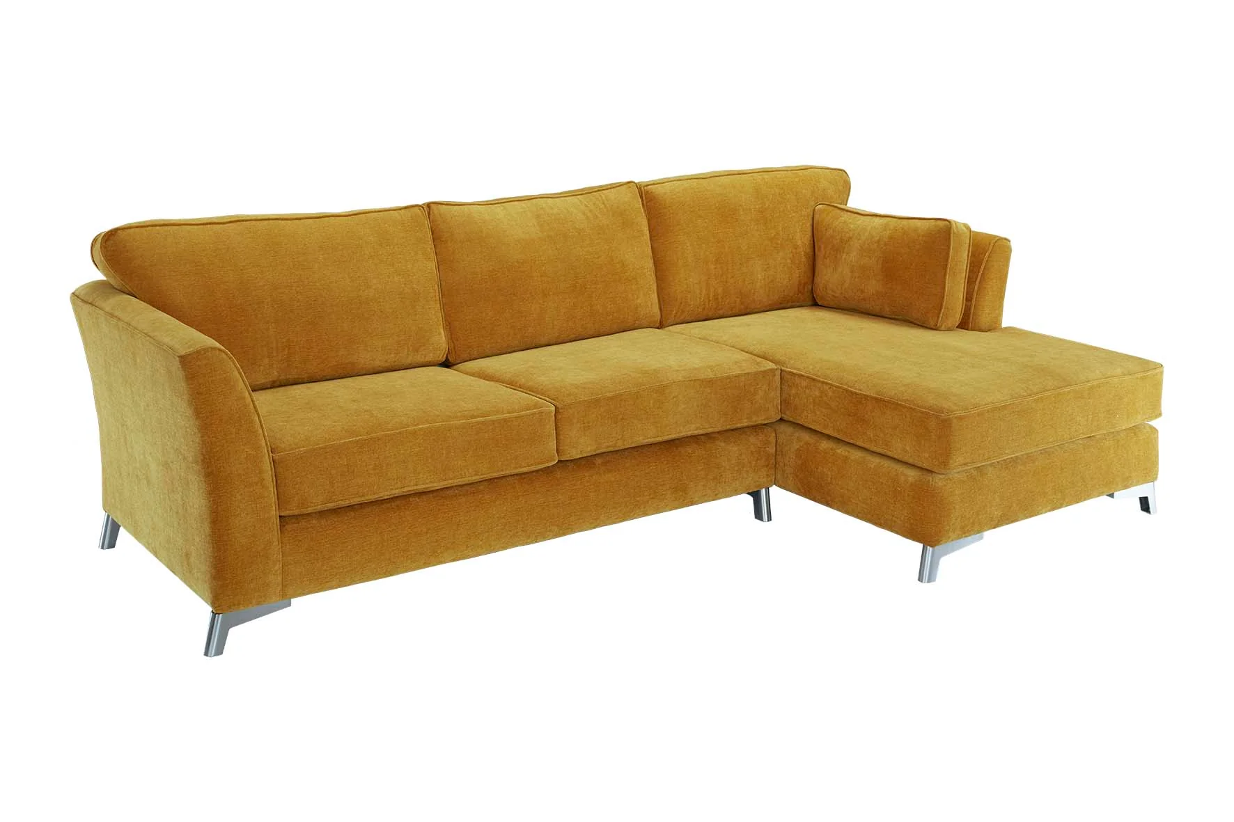 Rome Chaise L Shape Corner Sofa For Elderly In Aston Mustard Yellow Fabric With Metal Angled Feet - Image 8