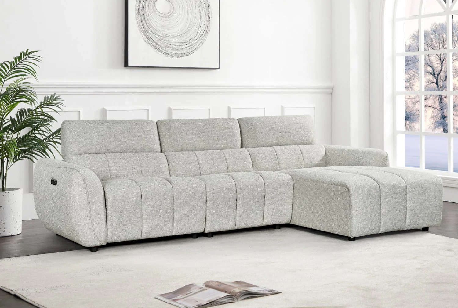 Silver Fabric Electric Recliner Corner Sofa Right Hand Sofa - Image 4