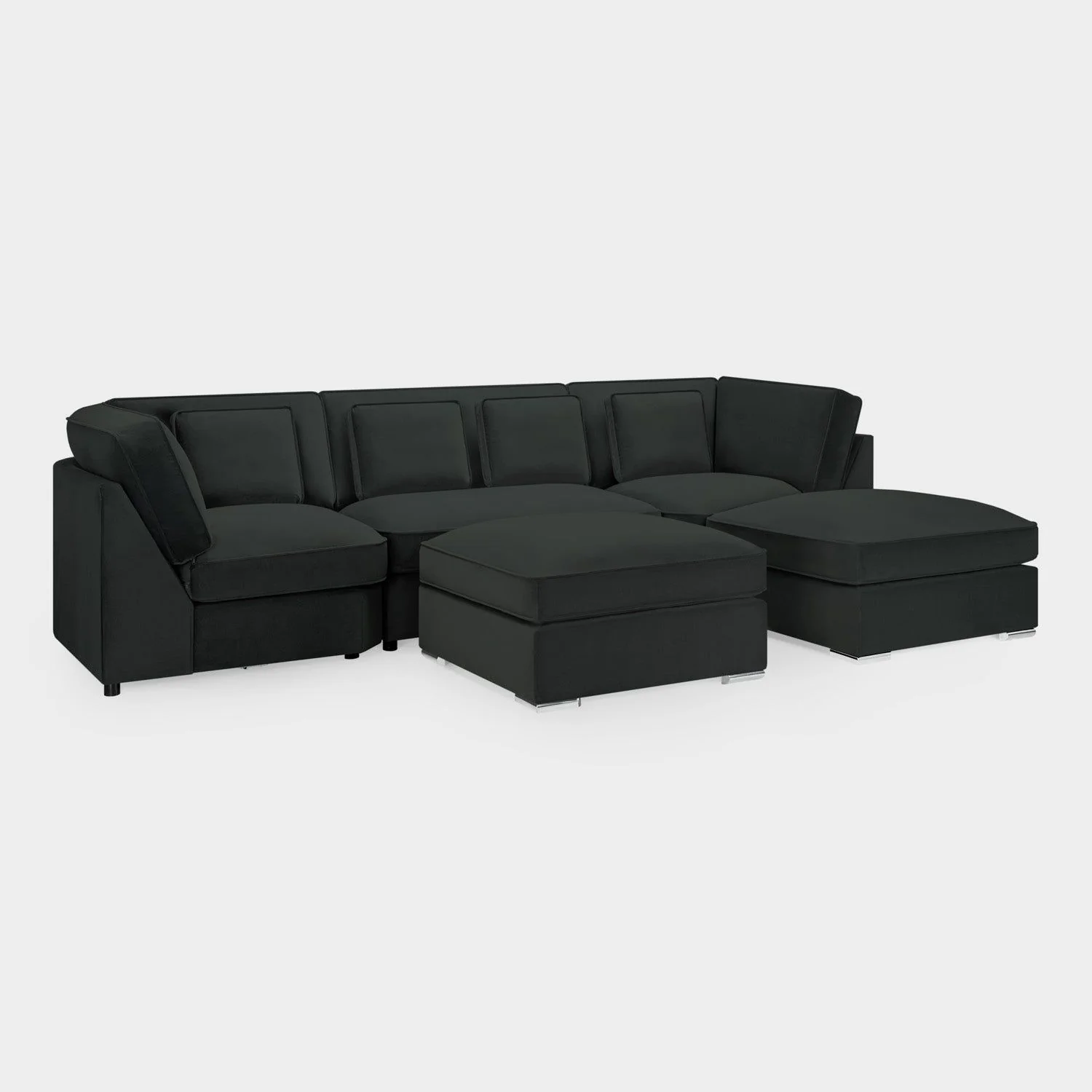 Slate Grey Velvet U Shape Corner Group Sofa with Footstool - Image 4