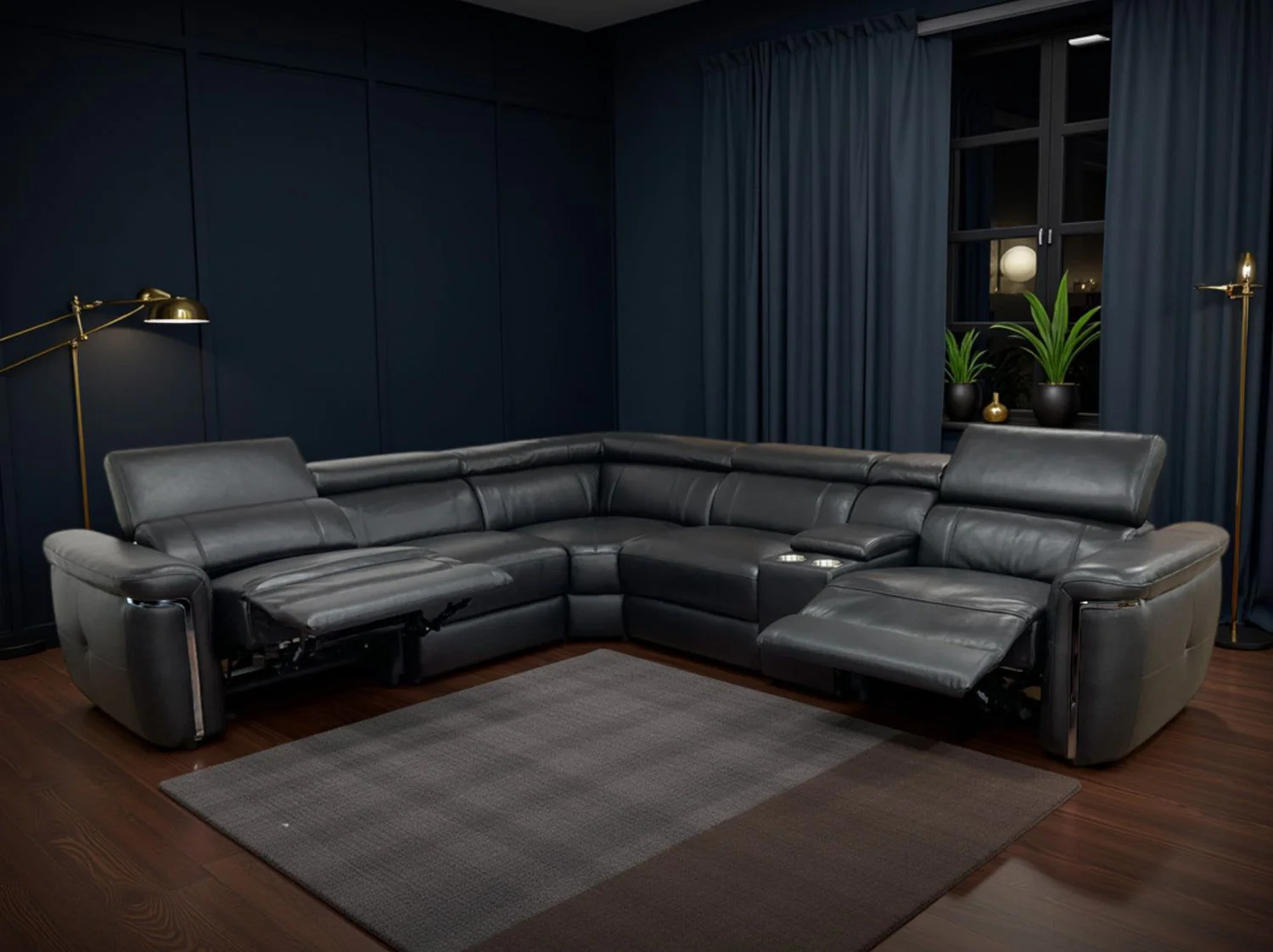 Black Leather Large Electric Recliner Corner Sofa