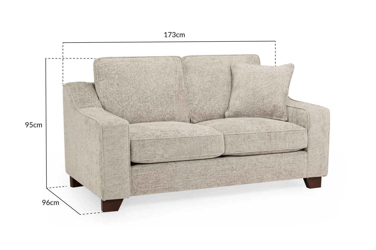 Stone Fabric 2 Seater Sofa Standard Back Dark Wooden Feet - Image 3