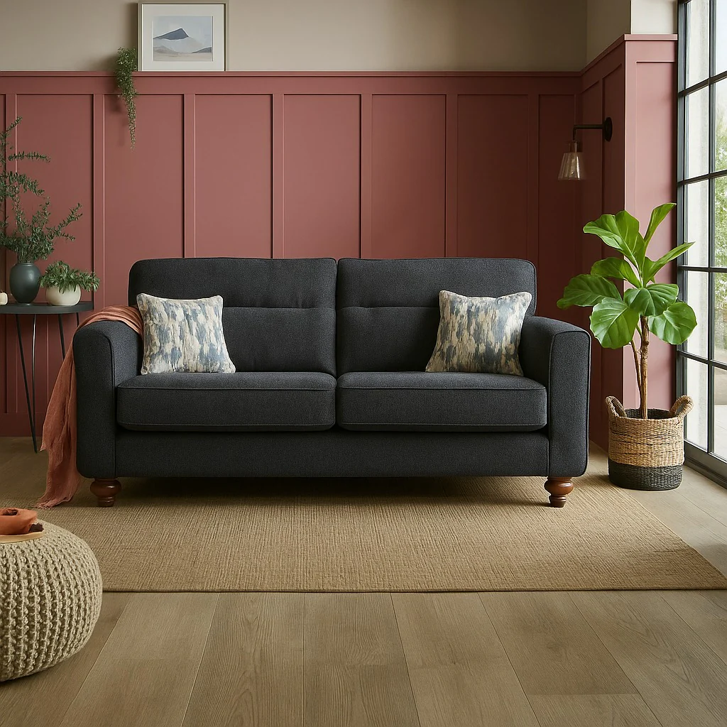 Turin Range 2 Seater Sofa In Venice Barley Brown Fabric With Cushions - Image 13