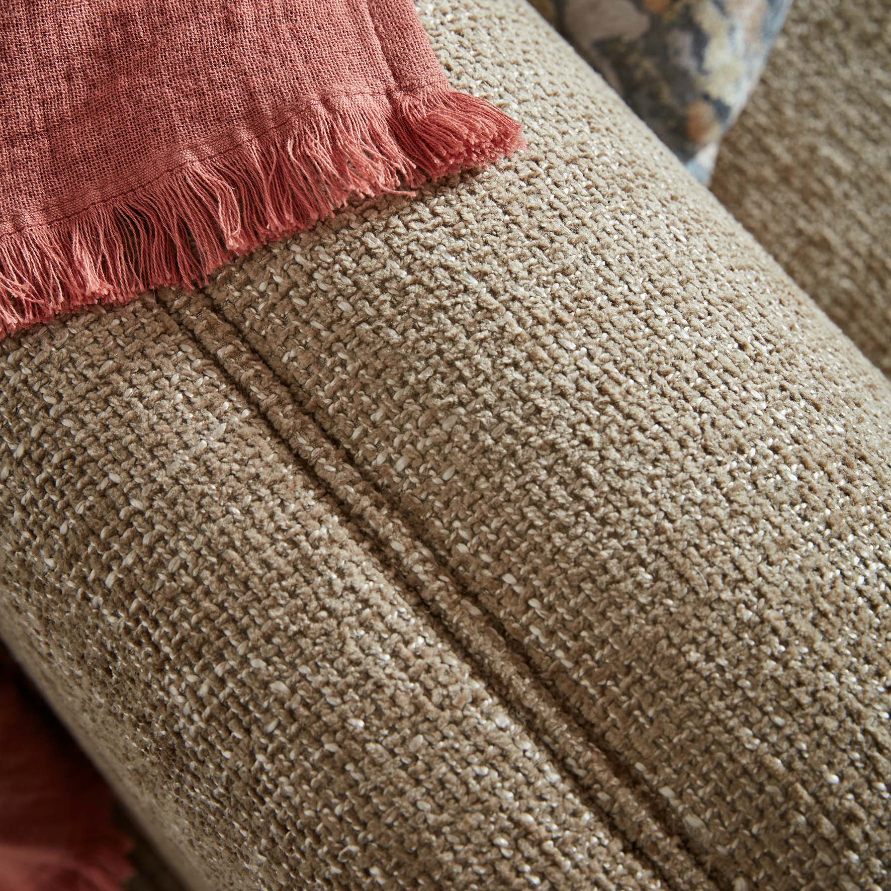 Turin Range Sofas In Venice Barley Brown Fabric With Cushions - Image 6