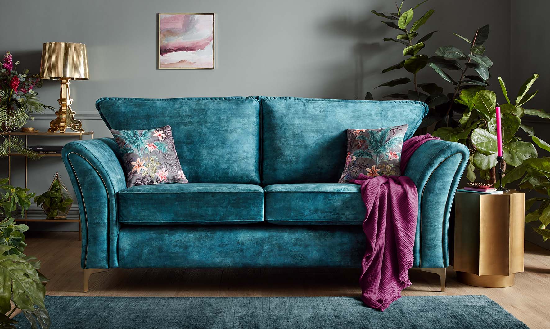 Verona Luxury Milano Teal Blue Fabric Sofa With Steel Legs - Image 22