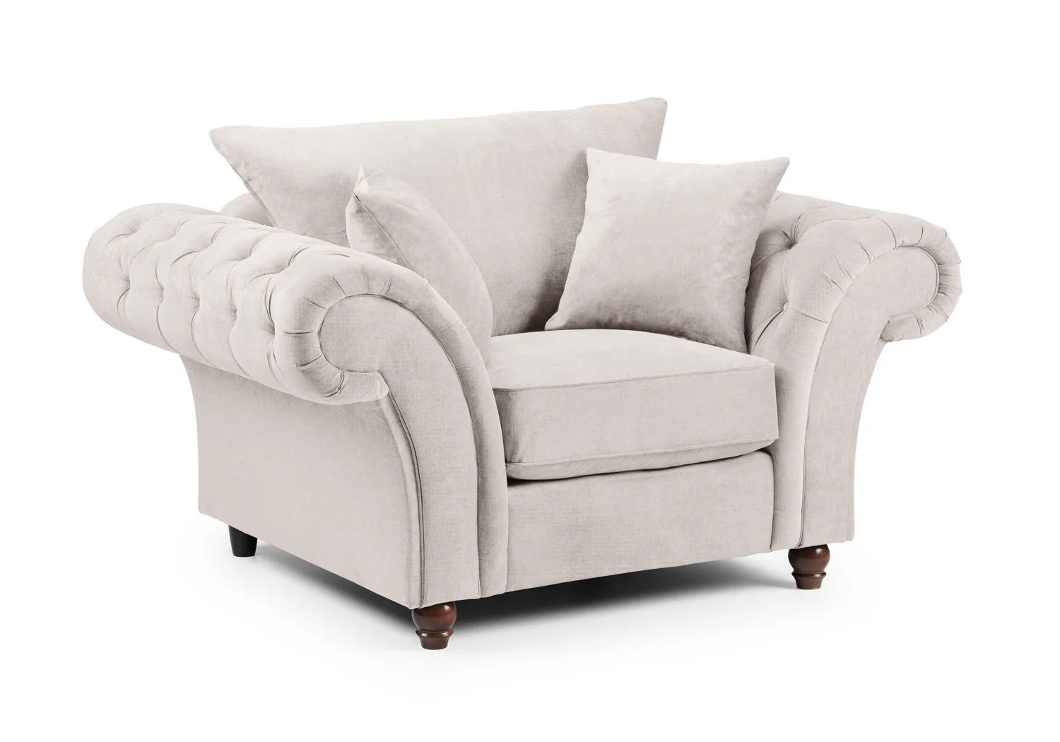 Stone Fabric Fullback Armchair Buttoned Tufted Scroll Arms