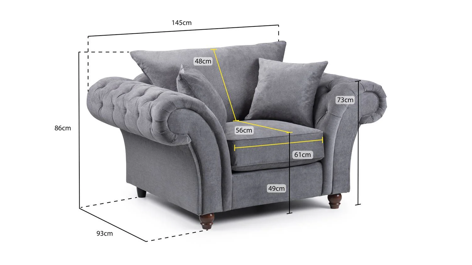 Stone Fabric Fullback Armchair Buttoned Tufted Scroll Arms - Image 3