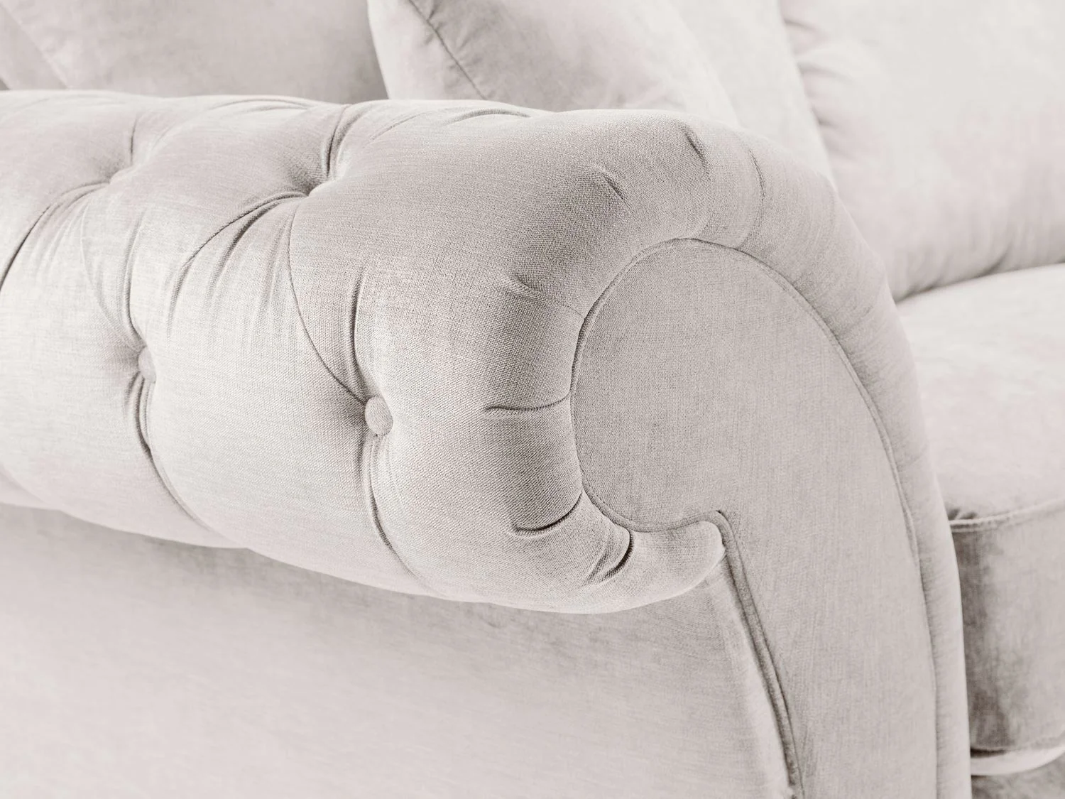Stone Fabric Fullback Armchair Buttoned Tufted Scroll Arms - Image 7